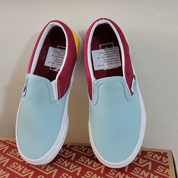 Vans Classic Slip On Retro Rainbow Multi / True White Sneaker Shoes Size 13 - Picture 2 of 10